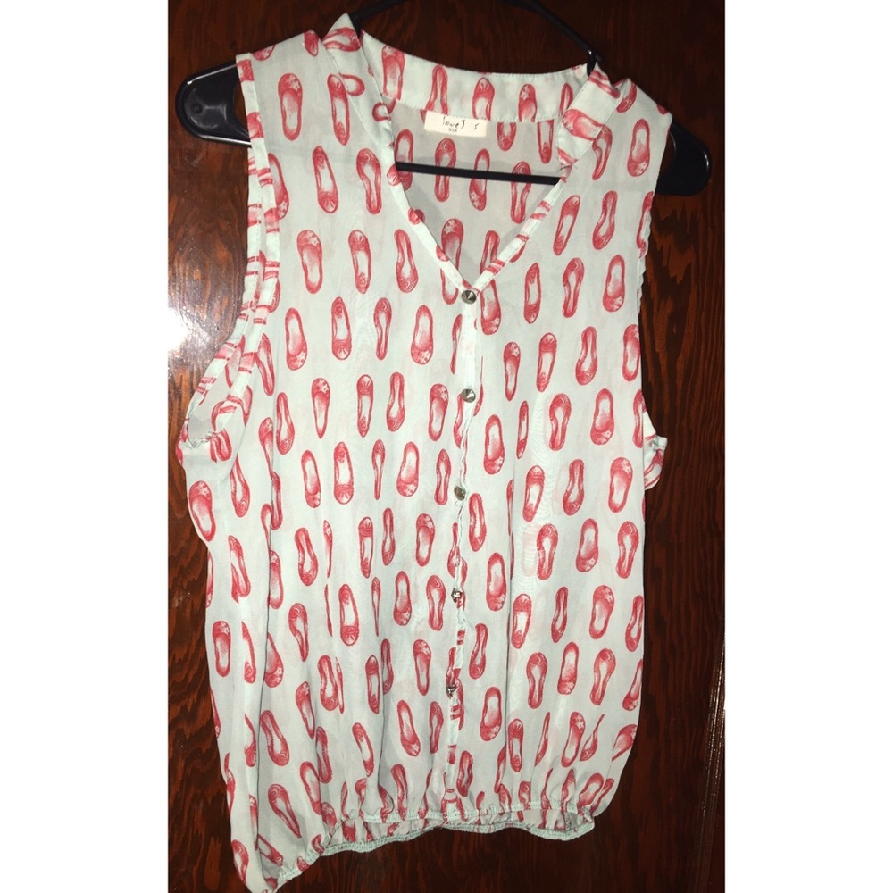 Gently used Sleeveless sheer flip flop top